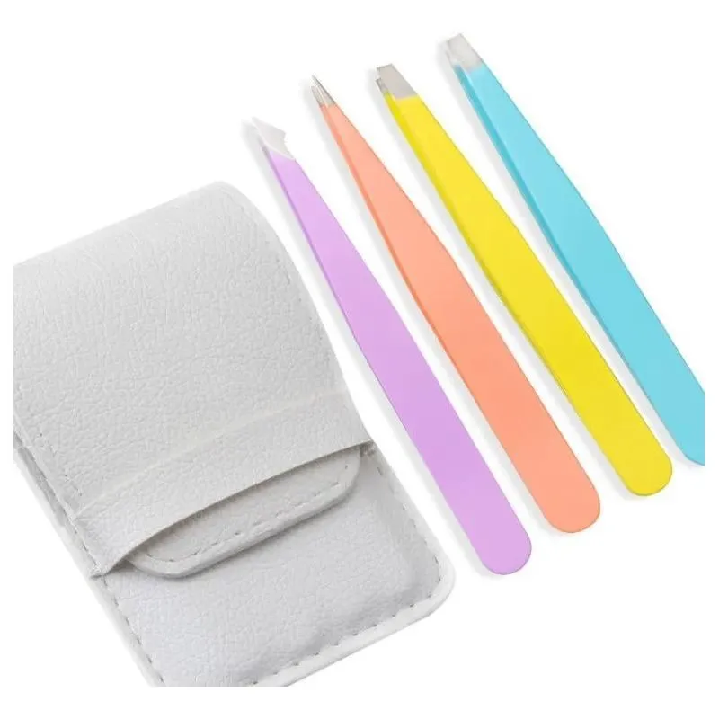 3x Kit 4 Pinças Para Design Sobrancelha Profissional Com Est