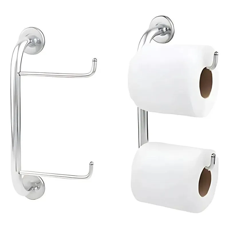 5x Porta Papel Higiênico Duplo Papeleira Dupla Fixação Metal