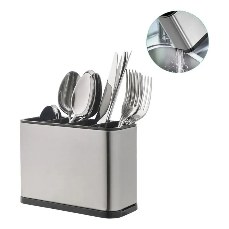 3x Porta Talheres Inox Escorredor 4 Divisórias Cozinha