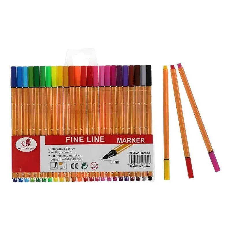 5x Estojo 24 Canetas Ponta Fina Coloridas 0.4mm Texto Desenh