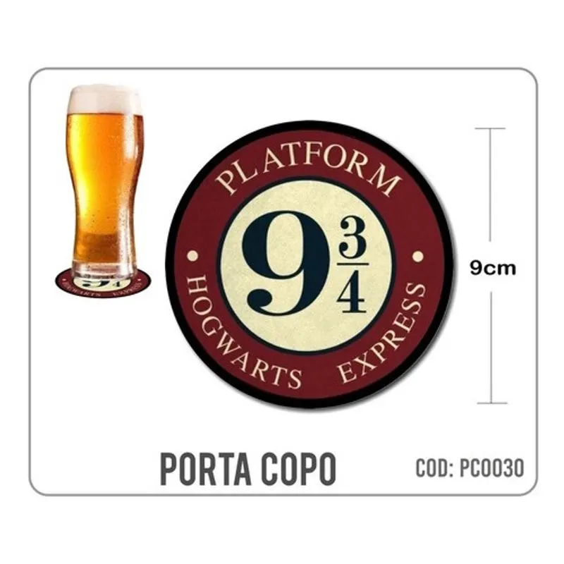 8 Bolachas Porta Copo Emborrachado - Plataforma 9 3/4 Oferta