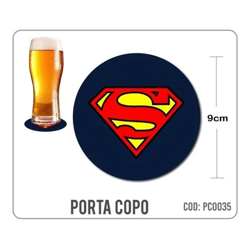 8 Bolachas Porta Copo Emborrachado - Super Homem - Oferta