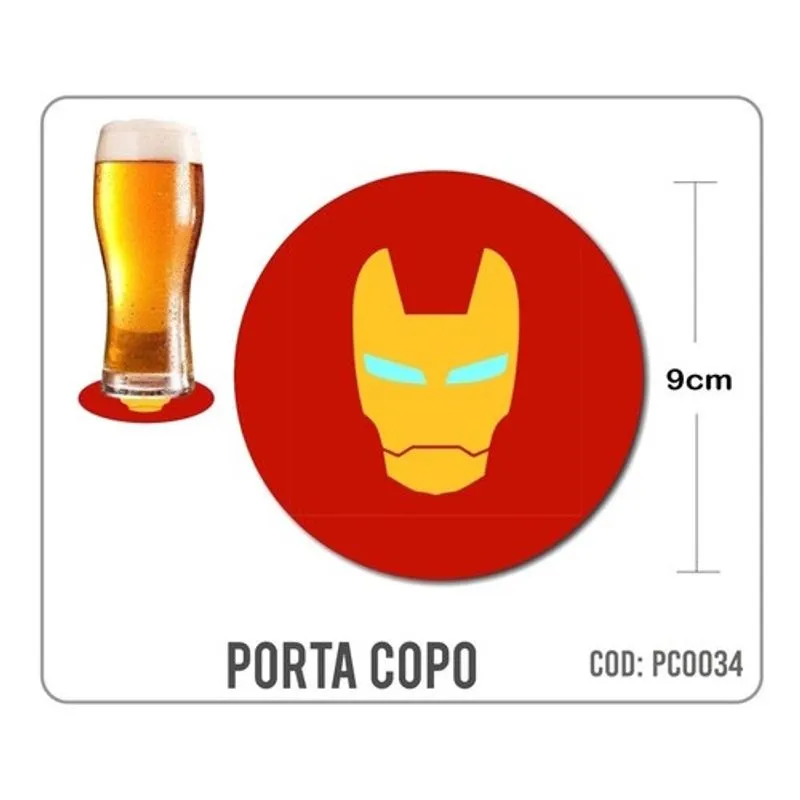 8 Bolachas Porta Copo Emborrachado - Homem De Ferro - Oferta
