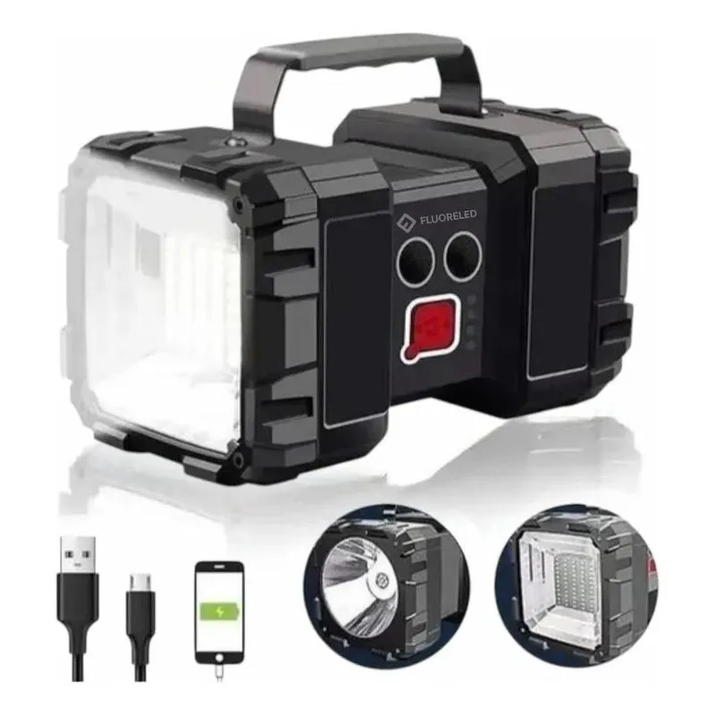 3x Lanterna Holofote Super Potente Led Recarregável 40w Fluo