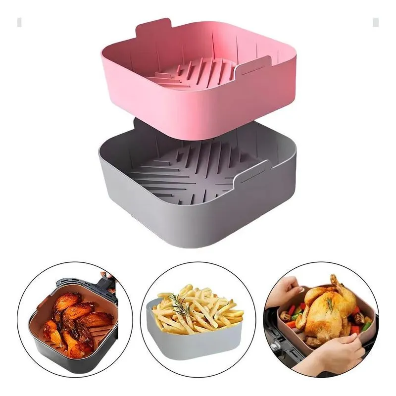 5x Forma De Silicone Air Fryer Quadrada Antiaderente Kit C/2