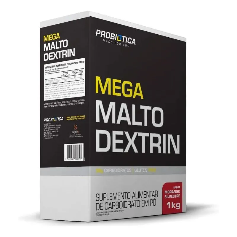 3x Mega Malto Dextrin Caixa 1 Kg - Probiótica Sabor Morango