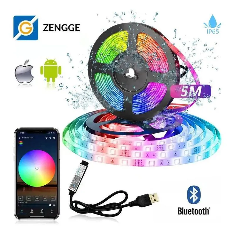 10x Alusp Fita Led 5050 Rgb 16cores Bluetooth Controlador A