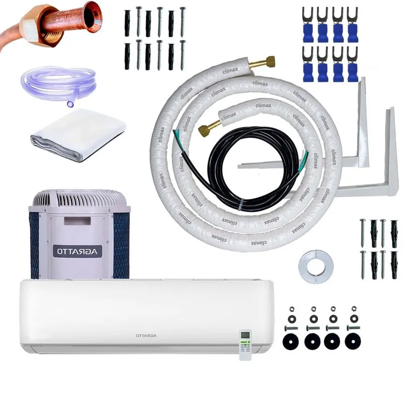 Kit Completo Para Instalação Ar-Condicionado Split 12000 BTUs Agratto Só Frio ACST12F 1/4 x 3/8 3 Metros c/ Suporte