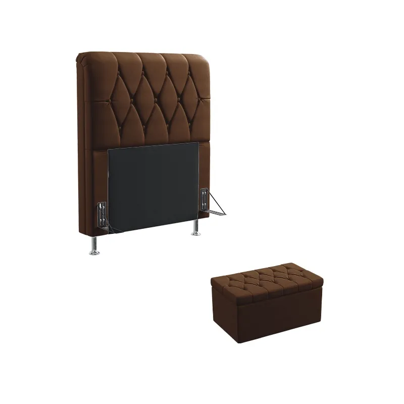 Kit Cabeceira Estofada Sirius 90 Para Cama de Solteiro e Calçadeira Sagitarius Couro Artificial Marrom Aradecor