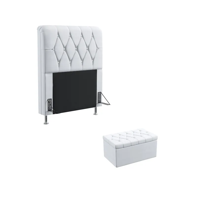 Kit Cabeceira Estofada Cama Box Sirius 90 Para Cama de Solteiro e Calçadeira Sagitarius Couro Artificial Branco Aradeco