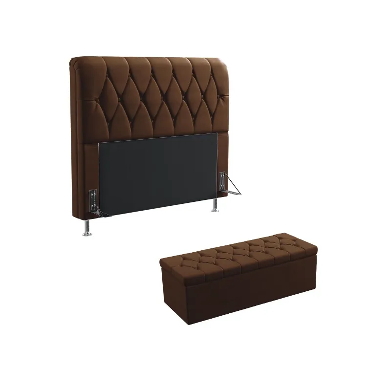Kit Cabeceira Estofada Decorativa Sirius 140 Para Cama de Casal e Calçadeira Sagitarius Couro Artificial Marrom Aradeco