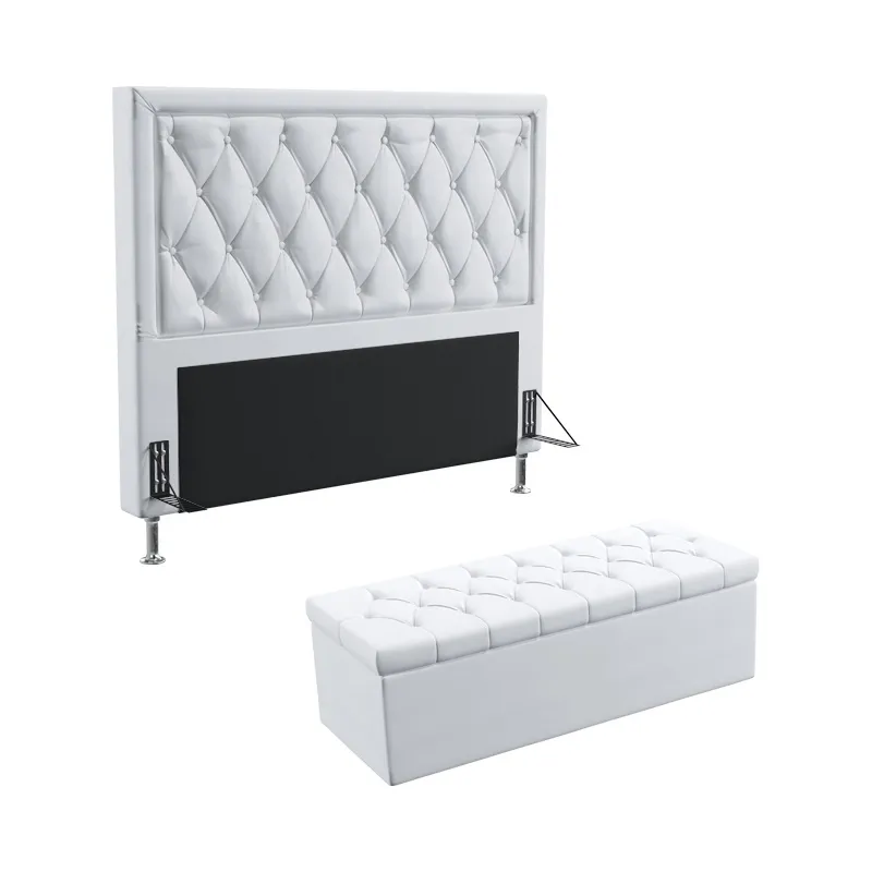 Kit Cabeceira Centaurus 160 Para Cama Queen e Calçadeira Sagitarius Couro Artificial Branco Aradecor