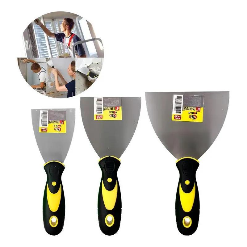 Kit Espátulas Aço 3 Unidades Cabo Emborrachado 3 4 E 5 Poleg