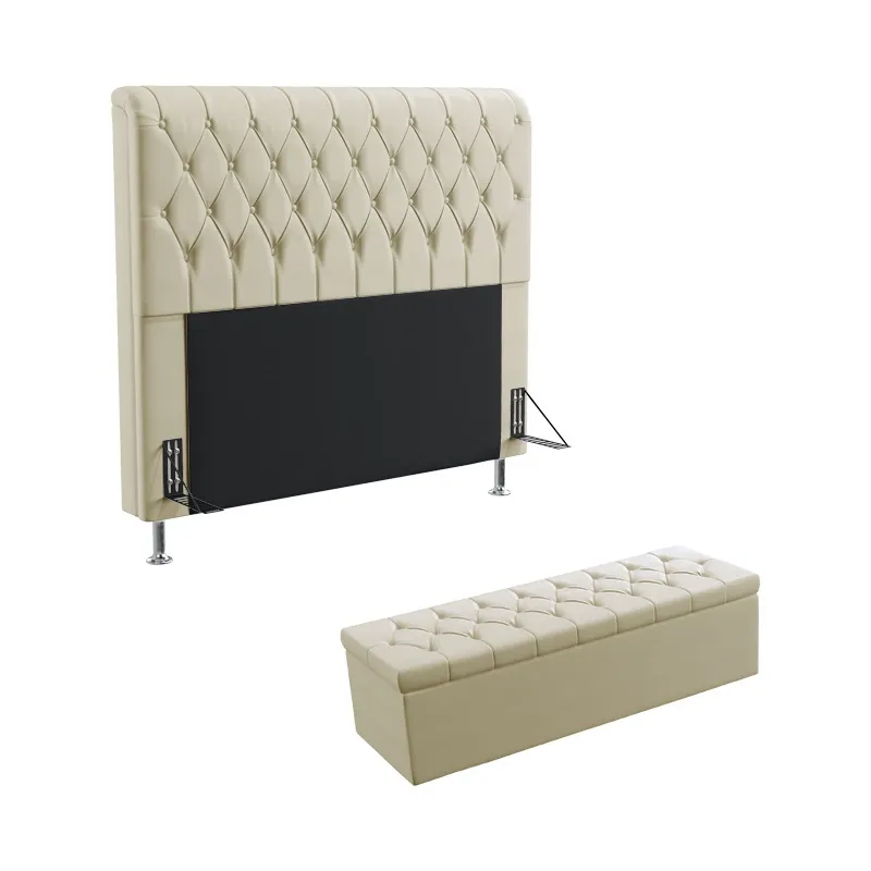 Kit Cabeceira Bellatrix 195 Para Cama King e Calçadeira Sagitarius Sued Bege Aradecor