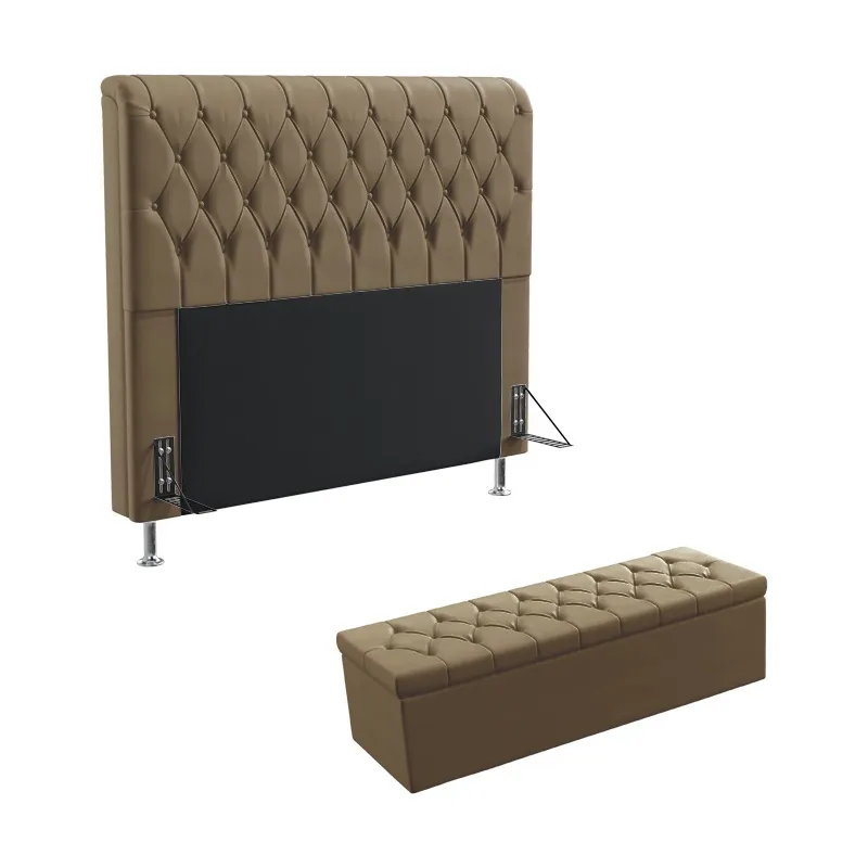 Kit Cabeceira Bellatrix 195 Para Cama King e Calçadeira Sagitarius Sued Capuccino Aradecor