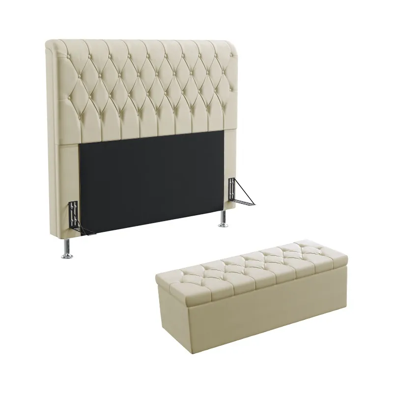 Kit Cabeceira Estofada Decorativa Bellatrix 140 Para Cama de Casal e Calçadeira Sagitarius Sued Bege Aradecor