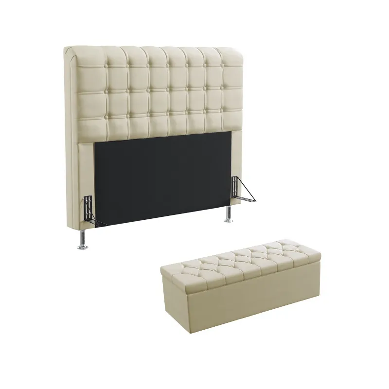 Kit Cabeceira Rana 160 Para Cama Queen e Calçadeira Sagitarius Sued Bege Aradecor