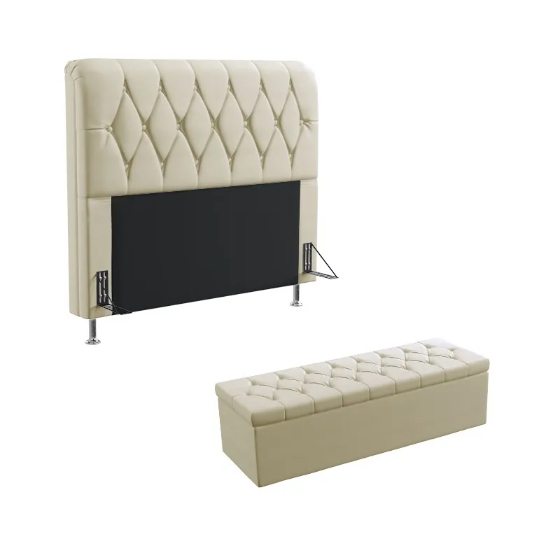 Kit Cabeceira Sirius 195 Para Cama King e Calçadeira Sagitarius Sued Bege Aradecor