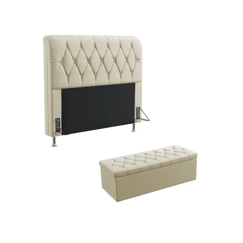 Kit Cabeceira Estofada Para Cama Box Sirius 140 Para Cama de Casal e Calçadeira Sagitarius Sued Bege Aradecor