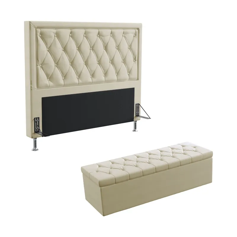 Kit Cabeceira Estofada Para Cama Box Centaurus 195 Para Cama King e Calçadeira Sagitarius Sued Bege Aradecor