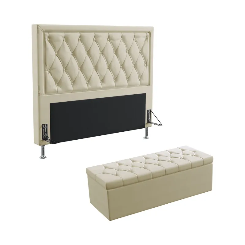 Kit Cabeceira Estofada Decorativa Centaurus 140 Para Cama de Casal e Calçadeira Sagitarius Sued Bege Aradecor