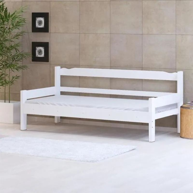 Sofá Cama Solteiro Madeira Maciça Reforçada Esmeralda Branco