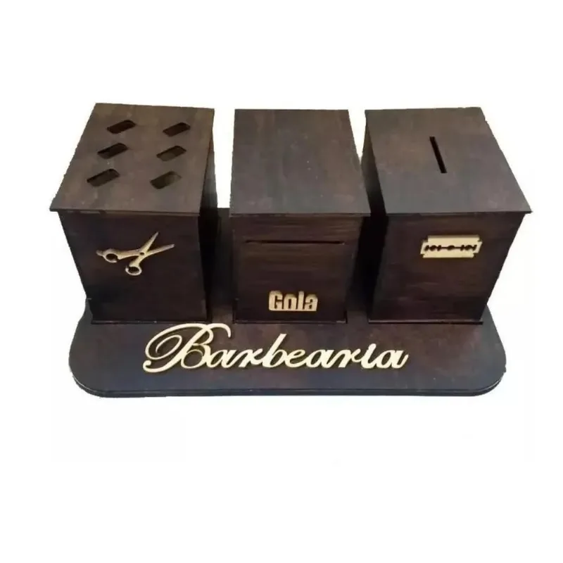10x Descarte Laminas De Barbearia + Porta Tesoura + Suporte