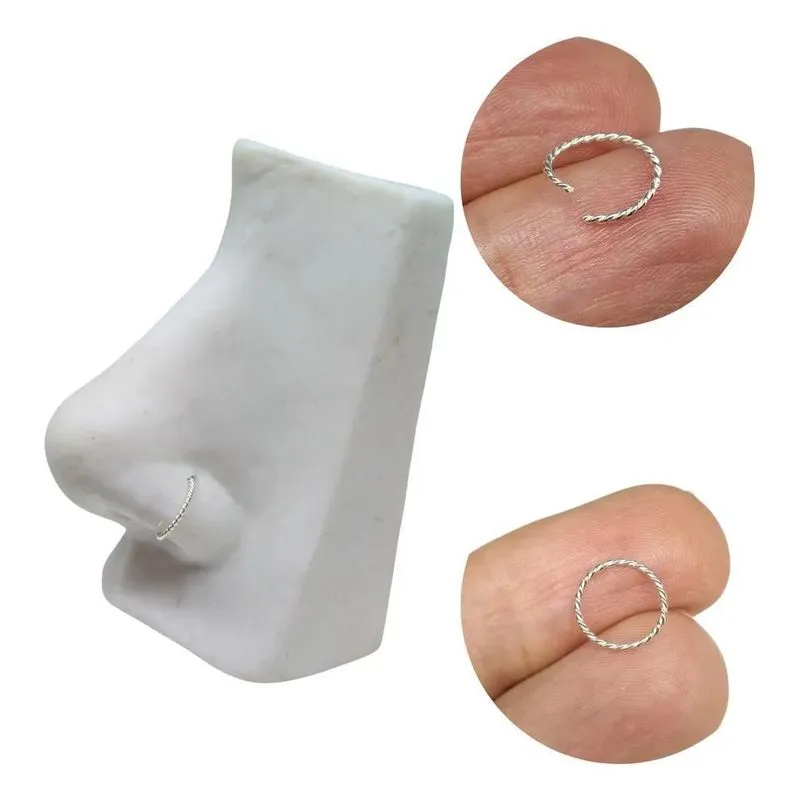 5x Piercing Nariz Argola Trançada Prata 925