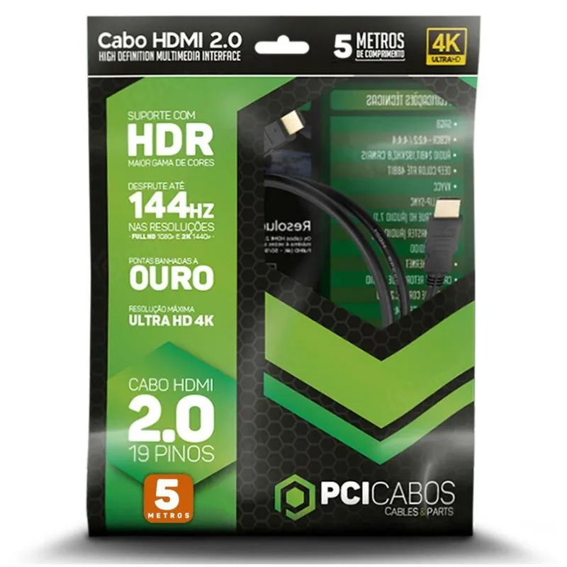 Cabo Hdmi 2.0 4K 50/60Hz 2160P 5 Metros