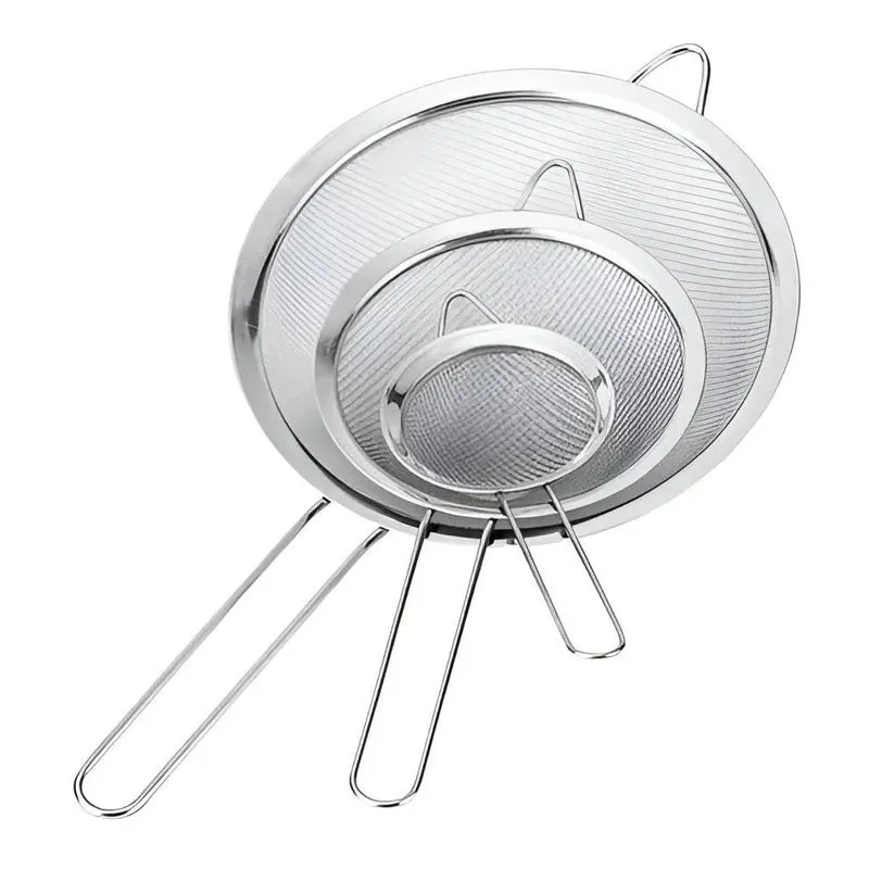 Kit 3 Peneiras Aço Inox Telas Finas Resistentes Antiferrugem