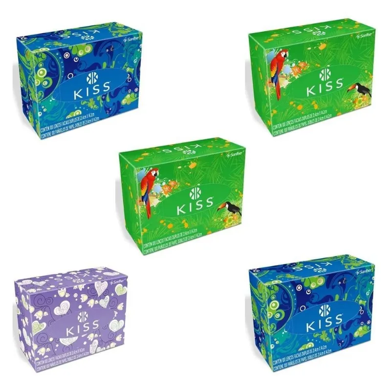 3x Lenço Facial De Papel Macio Luxo Kiss Folha Dupla Kit Cai
