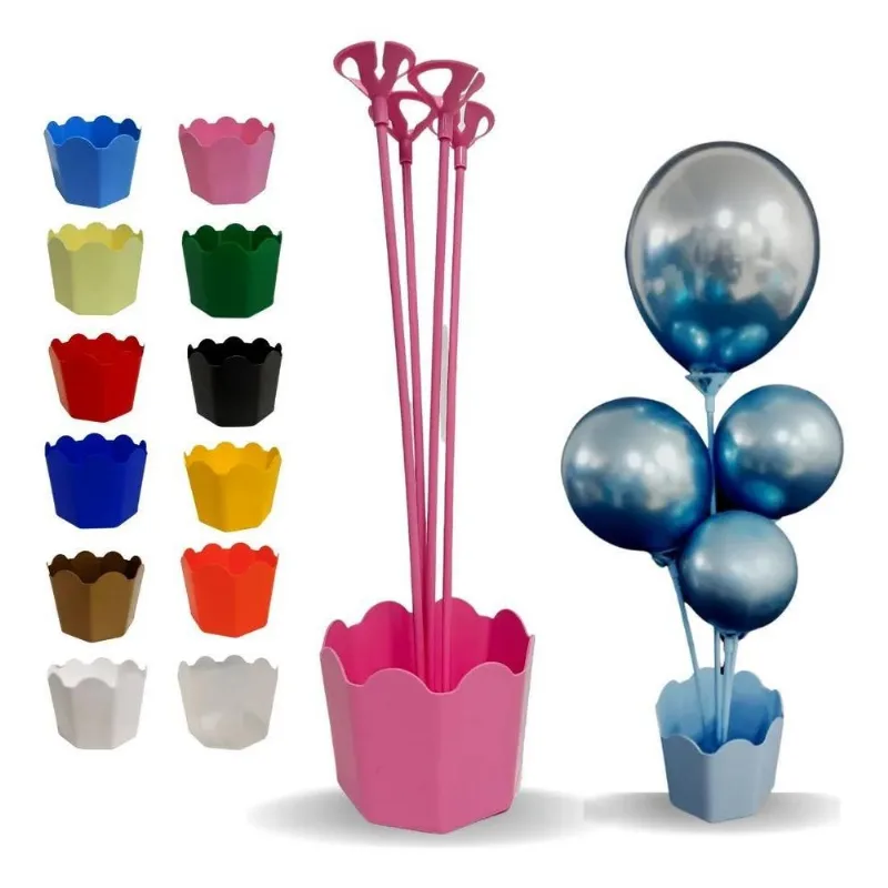3x Cachepô Com Pega Balão Kit 5 Unidades