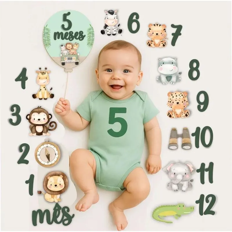 Kit Mesversario Safari Com 29 Itens Para Fotos Men Verde