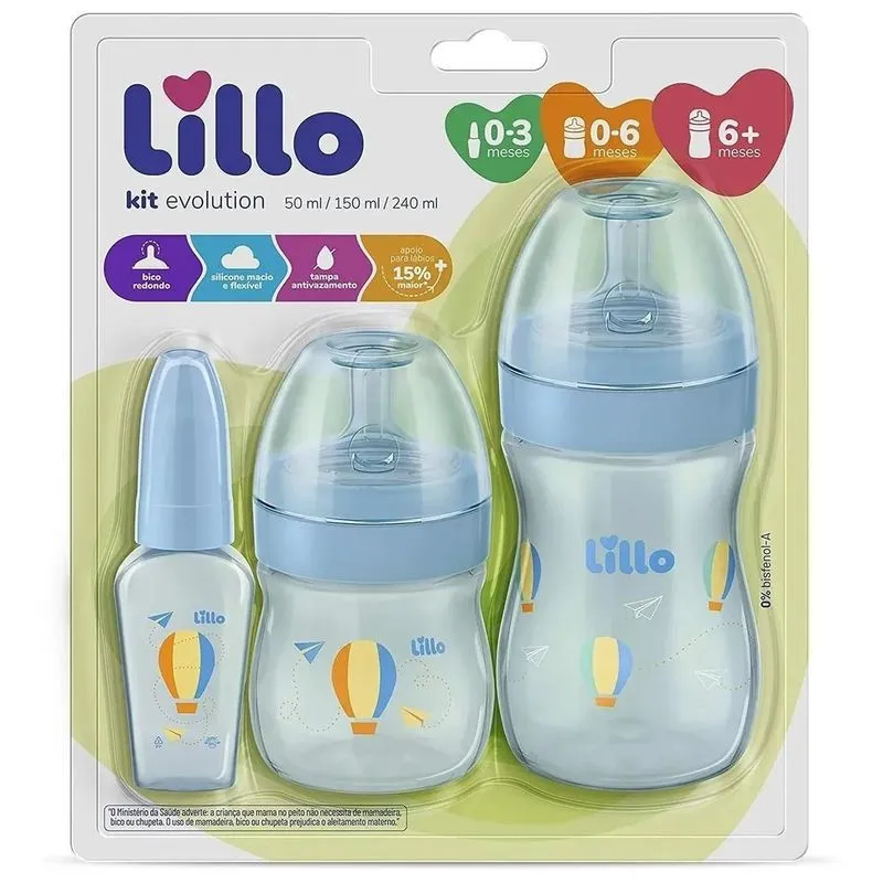 Kit Com 3 Mamadeiras Evolution Primeiros Passos Lillo