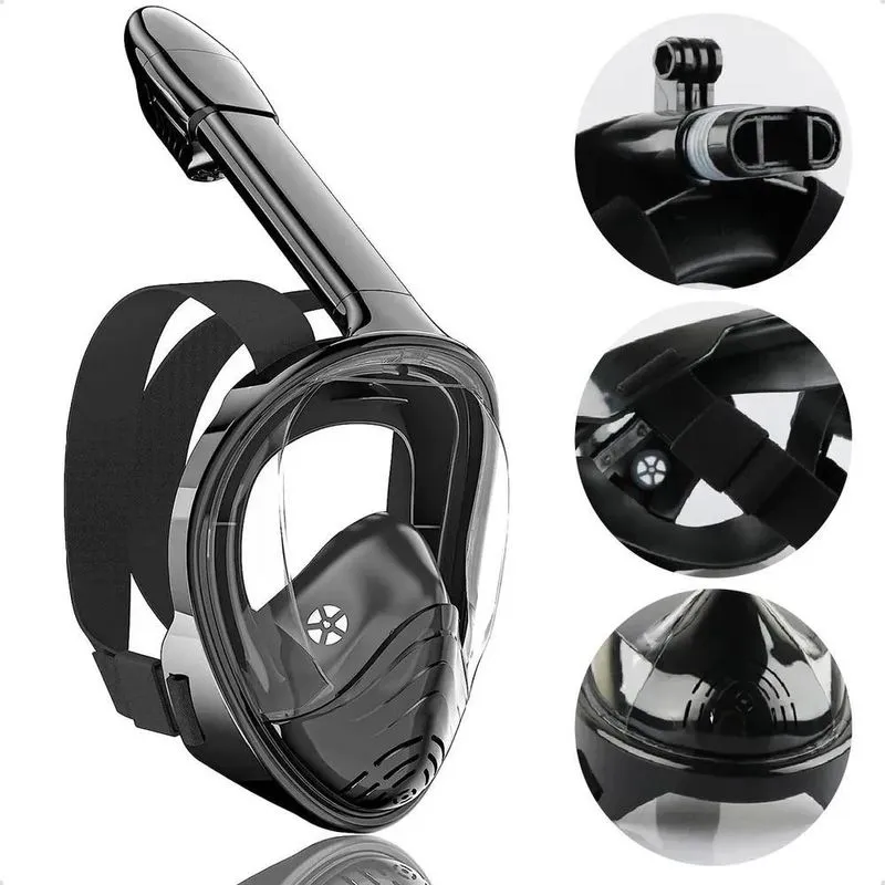 3x Máscara Mergulho Snorkel Full Face Suporte Gopro Câmera