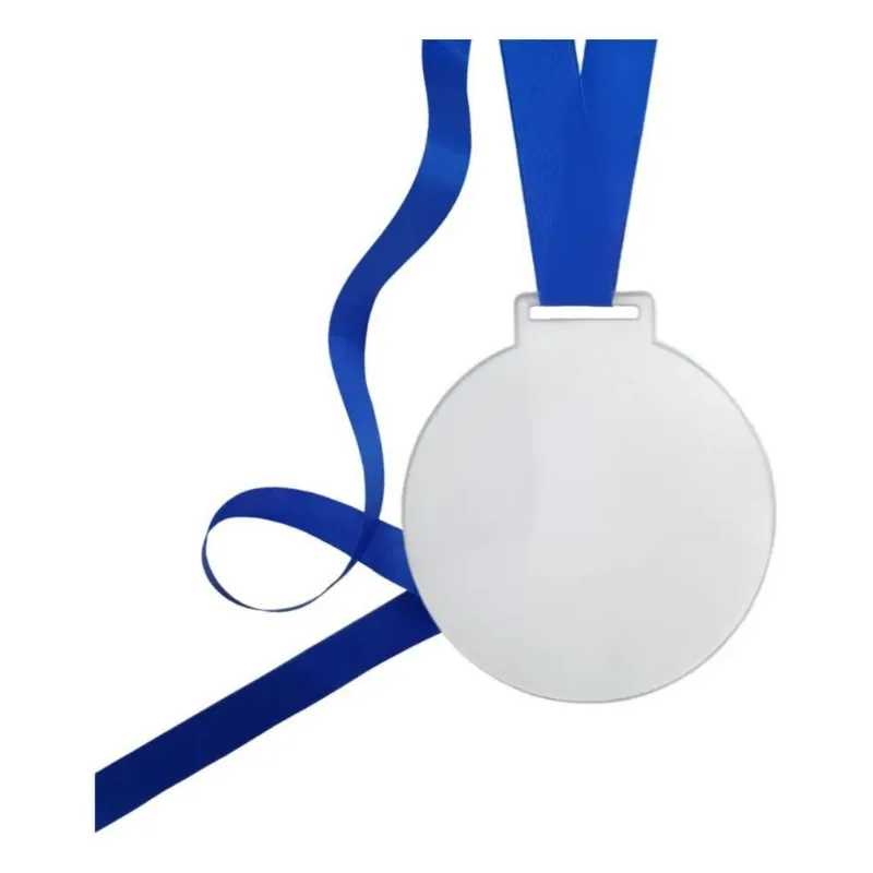 10x Medalha Acrílico Cristal Kit 50 Un - 7cm 2mm Com Fita Az