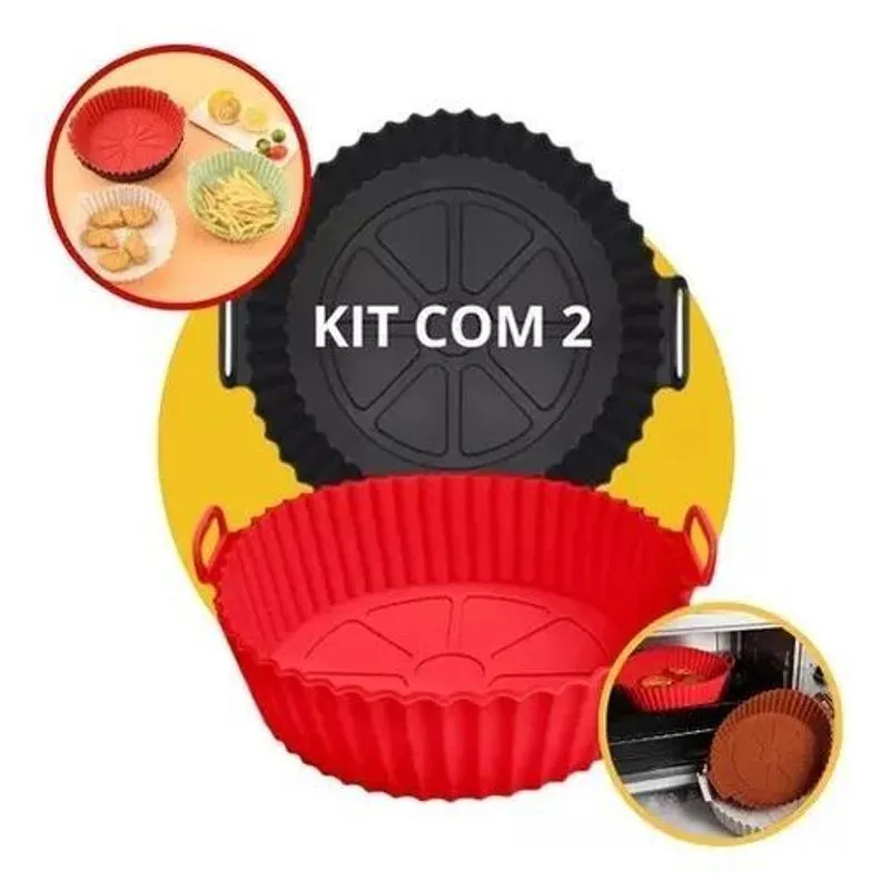 2x Kit 2 Cestos De Forma De Silicone Airfryer Protetor Forro