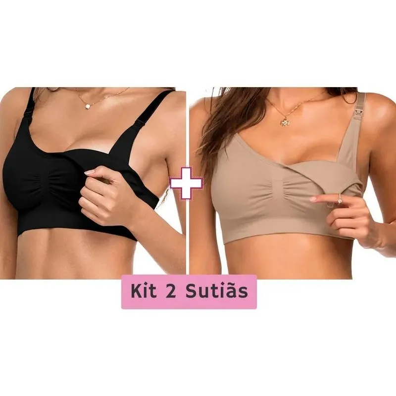 3x Kit 2 Sutiãs Amamentação Sem Costura Confortável