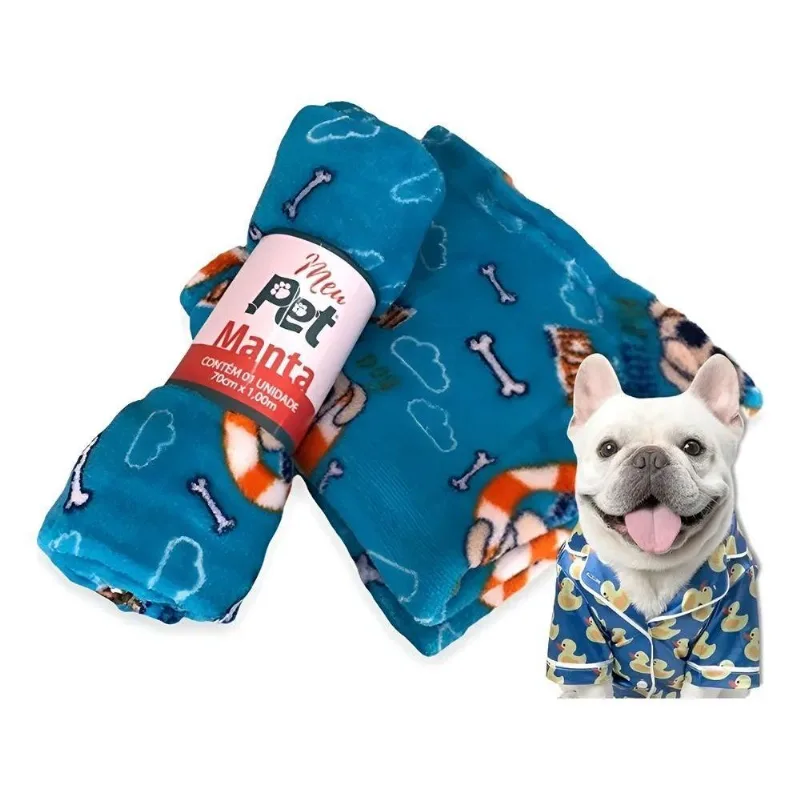 Manta Mantinha Cobertor Para Pet Cachorr Azul Claro Dog
