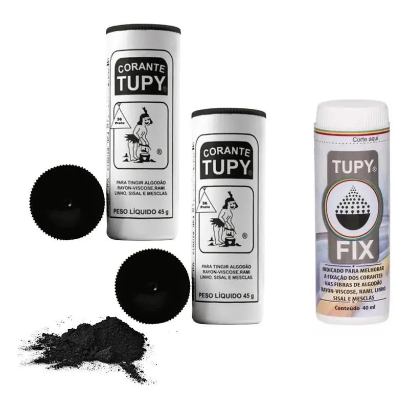 Corante Tecido Tingir Roupa Preto Kit Com 2un + Fixador Tupy