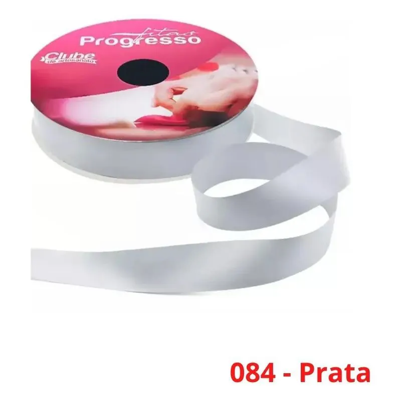 Fita Cetim Nº5 22 Mm Rolo Com 50 Metros 084 - Prata