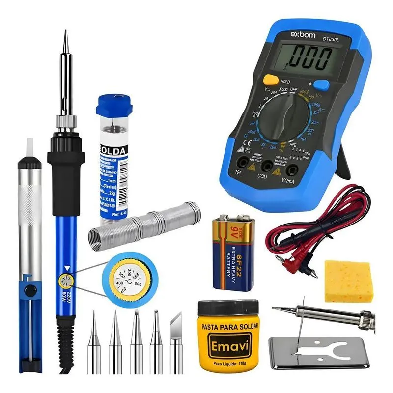 2x Kit Ferro De Solda 60w Ajuste Multimetro Pasta Sugador Te