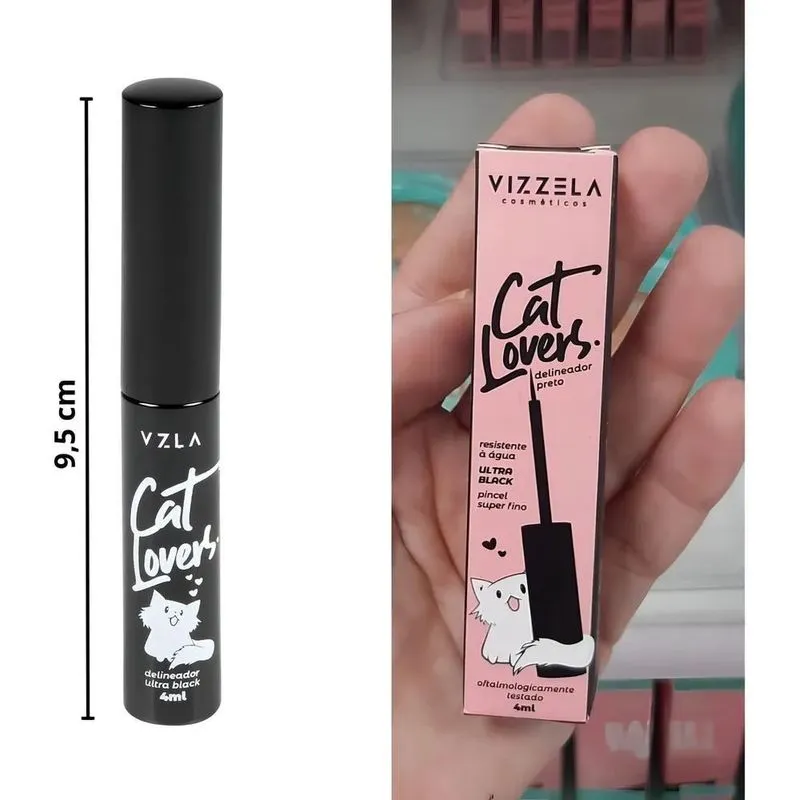 Delineador Liquido Maquiagem Olho Vizzela Cat Lovers Cor Pre