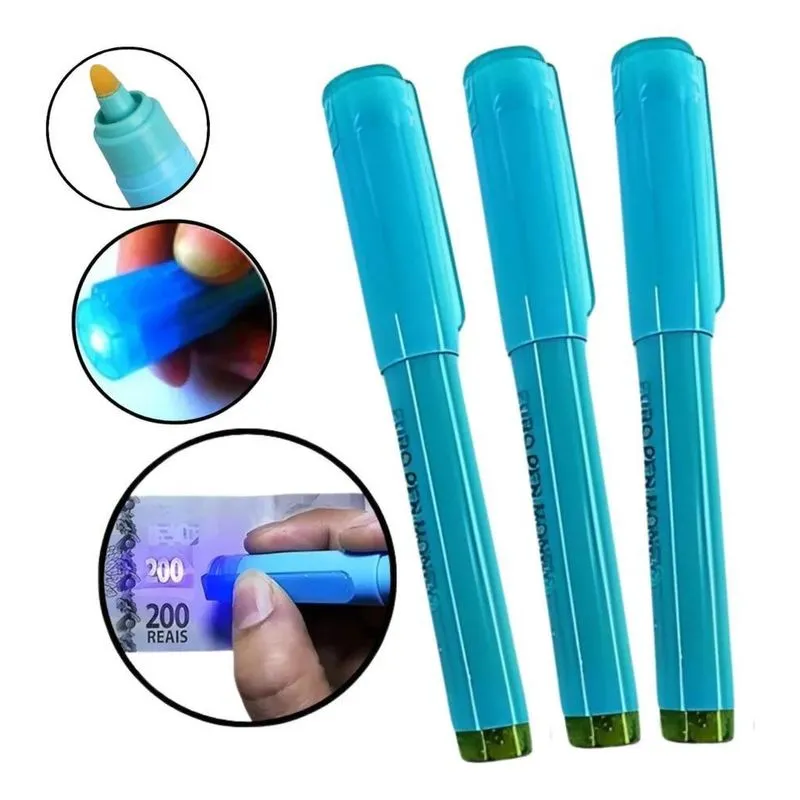 5x Kit 3 Canetas Para Detectar Dinheiro Falso Nota Falsa