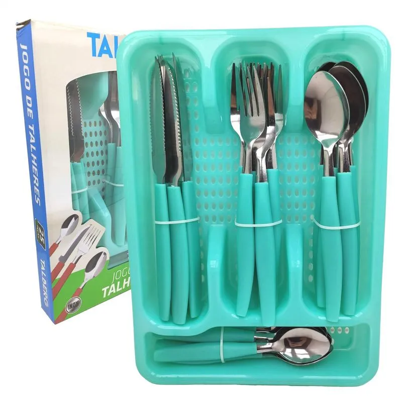 Faqueiro Talheres 25 Peças Aço Inox Porta Talher Organizador