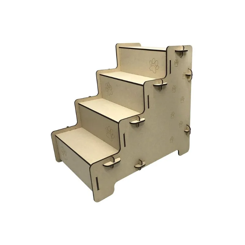 Escada Pet Para Cachorros E Gatos Mdf Com 4 Degraus Cru