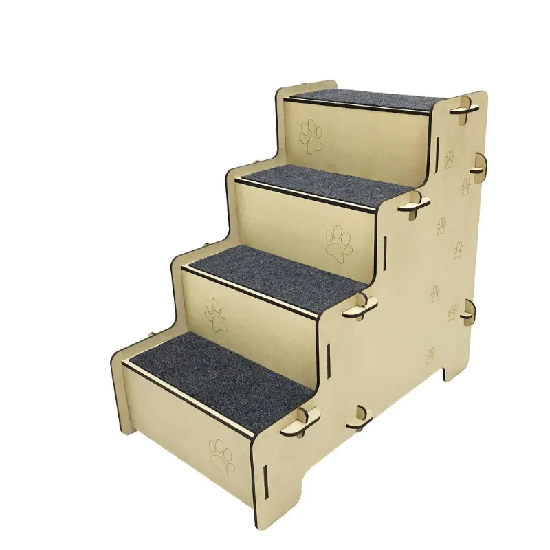 Escada Pet Cachorro Gato Mdf Carpete 4 Degraus 60 Cm Altura