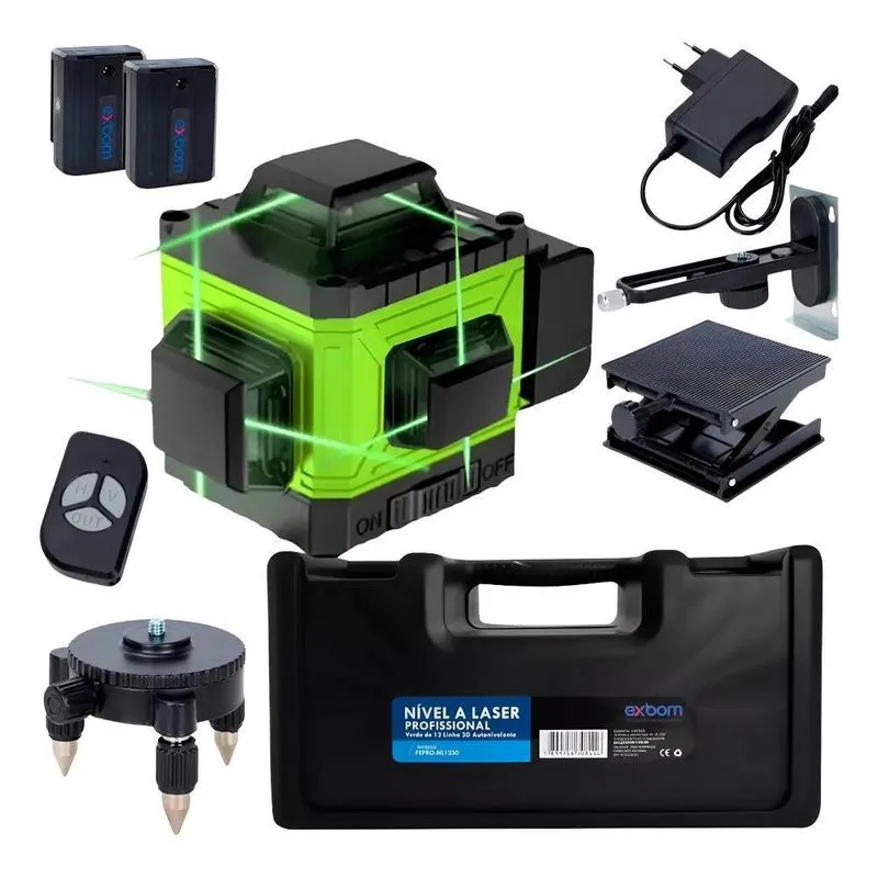3x Nível Laser Exbom 12 Linhas Verde Com Maleta Recarregável