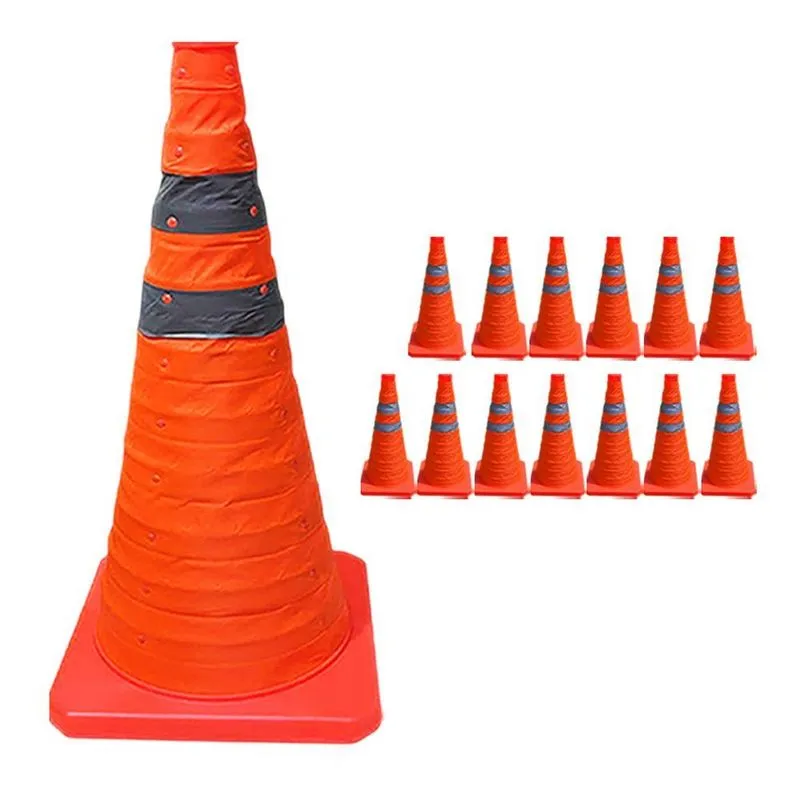Kit 13 Cones Retráteis Sinalizadores SU-CONE3-1 Dobráveis com Faixas Refletivas 50cm Laranja AB Mídia Kit 13 Cones Retráteis SU-CONE3-1 Dobráveis Refletivos 50cm Laranja AB Mídia