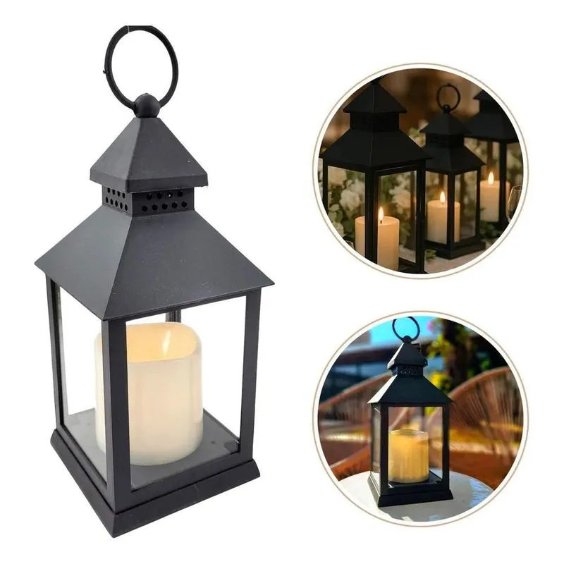 3x Lanterna Marroquina Preta Vela Led Luminária Lampião Deco